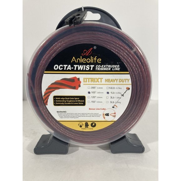 New Anleolife Twisted Octa-Twist Co-Extruded Trimmer Line Heavy Duty Red .105” 2 - Picture 1 of 2